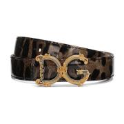 Luipaardprint Leren Riem Dolce & Gabbana , Brown , Dames