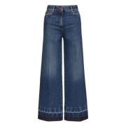 Blauwe Denim Jeans met Gouden V-Detail Valentino Garavani , Blue , Dam...