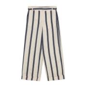 Gestreepte Linnen Beige Marineblauwe Broek Max Mara , Multicolor , Dam...