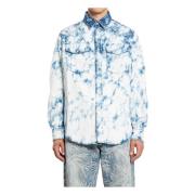 Lichtblauwe Denim Shirt Bubble Print Palm Angels , Blue , Heren