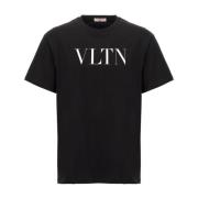 Zwart Vltn Print Crew Neck T-shirt Valentino Garavani , Black , Heren