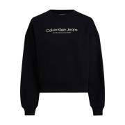 Zwarte Katoenen Sweatshirt Ronde Hals Lange Mouw Calvin Klein , Black ...