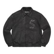 Zwarte Leren Varsity Jack Beperkte Oplage Supreme , Black , Heren