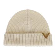 Kasjmier Gebreide Beanie met Metalen VLogo Valentino Garavani , Beige ...