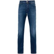 Blauwe Geborduurde Slim Fit Denim Jeans Jacob Cohën , Blue , Heren