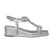 Glitter wedge sandalen met strass bandjes Alma EN Pena , Gray , Dames