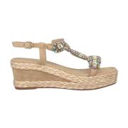 Glitter Sleehak Sandaal met Vlechtdetail Alma EN Pena , Beige , Dames