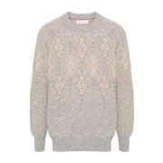 Grijze Jacquard Trui Raglan Mouwen Brunello Cucinelli , Gray , Heren