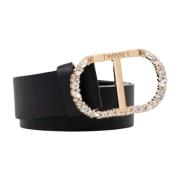 Zwarte Leren Riem met Gesp Twinset , Black , Dames