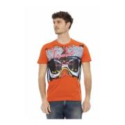 Logo Patroon Katoenen T-shirt Trussardi , Orange , Heren