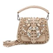 Juwel Studded Flap Schoudertas Alma EN Pena , Beige , Dames