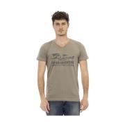 Elegant V-hals T-shirt met Frontprint Trussardi , Brown , Heren