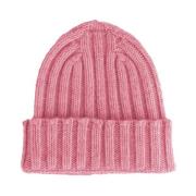 Elegante Geribbelde Kasjmier Beanie Made in Italia , Pink , Dames