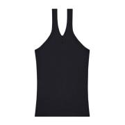 Zwarte Geribbelde Geborduurde Top Courrèges , Black , Dames