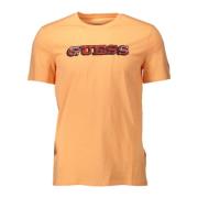 Oranje Katoenen T-Shirt, Slim Fit, Logo Print Guess , Orange , Heren