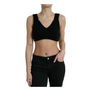 Zwarte Cashmere V-Hals Crop Top Dolce & Gabbana , Black , Dames