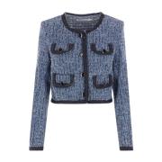 Blauwe Cropped Denim Jas met Lurex Afwerking Self Portrait , Blue , Da...