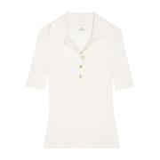 Witte Geribbelde Geborduurde Poloshirt Courrèges , White , Dames