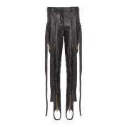 Leren cargobroek met banden Balmain , Black , Dames