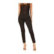 Slim Dames Chino Broek in Stretch Satijn Mason's , Black , Dames