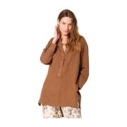 Linnen Shirt India Lange Mouw Mason's , Brown , Dames