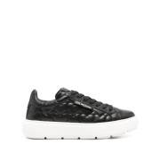 Gestikte Sneakers Zwart Logo Patch Love Moschino , Black , Dames