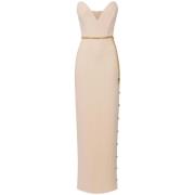 Rode Loper Jurk met Hoge Split Elisabetta Franchi , Beige , Dames