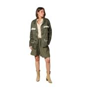 Militaire Stijl Linnen-Katoen Overshirt met Zakken Mason's , Green , D...