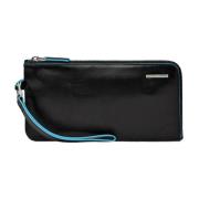 Zwarte Leren Pols Clutch Handtas Piquadro , Black , Heren