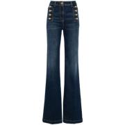 Flared Denim Jeans Sailor Button Regular Fit Elisabetta Franchi , Blue...