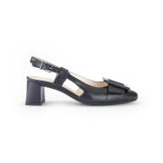 Zwarte Leren Slingback Schoenen Gabor , Black , Dames