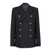 Wollen pea coat met dubbele rij zilverkleurige knopen Balmain , Black ...