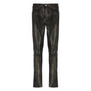 Zwarte Leren Broek met Zakken Rick Owens , Black , Heren