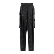 Zijden Bloemen Cargo Wijde Pijp Broek Dries Van Noten , Black , Dames