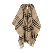 Wol en kasjmier cape met rafelige profielen Burberry , Beige , Dames