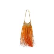 Oranje Raffia Franjes Schoudertas Paco Rabanne , Orange , Dames