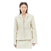 Herringbone Canvas Blazer Ganni , Beige , Dames