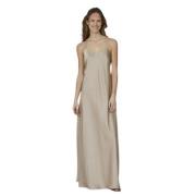 Elegante Satijnen V-Hals A-Lijn Jurk Sisters Point , Beige , Dames