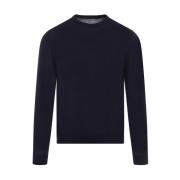 Blauwe Wol Crew Neck Sweater Kiton , Blue , Heren