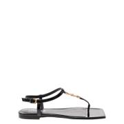 Zwarte Slangeprint Leren Sandalen Versace , Black , Dames