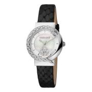 Analoge Leren Band Horloge Roberto Cavalli , Black , Dames