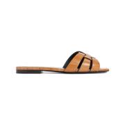 Nude Leren Muiltjes Sandalen Saint Laurent , Brown , Dames