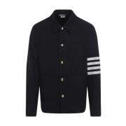 Blauwe Wollen Jas met 4-Strepen Thom Browne , Blue , Heren