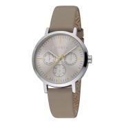 Analoge Datum Horloge met Leren Band Esprit , Gray , Dames