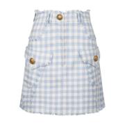 Blauwe Gingham Tweed A-Lijn Rok Balmain , Blue , Dames