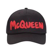 Zwarte Katoenen Hoed met Rood Logo Alexander McQueen , Black , Heren