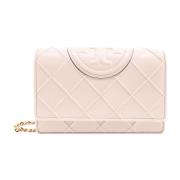 Leren schoudertas met logo reliëf Tory Burch , Beige , Dames