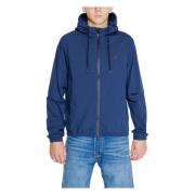 Blauwe Hooded Zip-Up Jas voor Mannen Replay , Blue , Heren