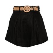 Zwarte Linnen Geplooide Hoge Taille Shorts Zimmermann , Black , Dames