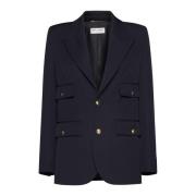 Navy Blauwe Wollen Blazer Saint Laurent , Blue , Dames